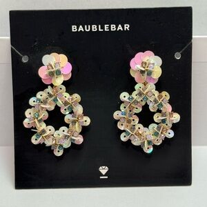 BaubleBar Rose Pastel Floral Sequin Statement Drop Earrings NWT